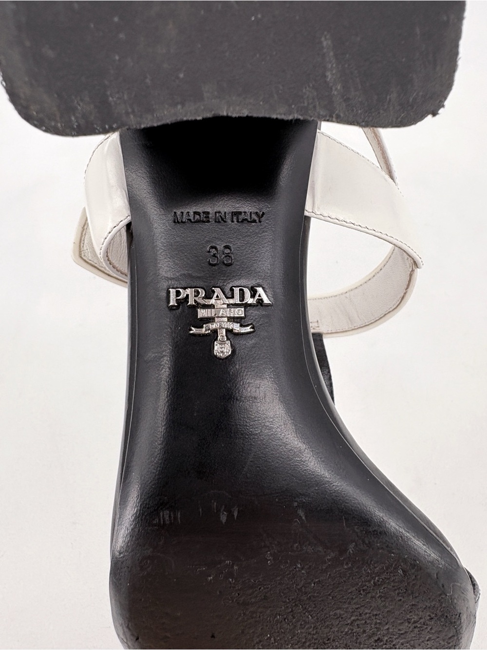 PRADA T-Strap Slingback Block Heel Sandals in White Black EU 38 US 8 - Picture 12 of 13